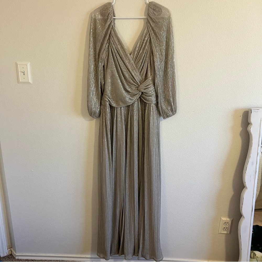 JONATHAN SIMKHAI Adele Twist-Front Plissé-Lamé Gown - Picture 2 of 14